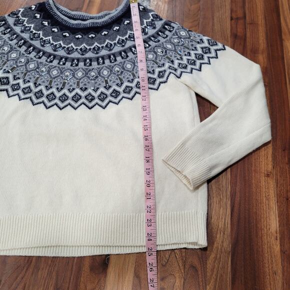Beaded Nordic Fair Isle Icelandic Crew Neck Wool Blend Sweater Size XLP - Picture 5 of 8